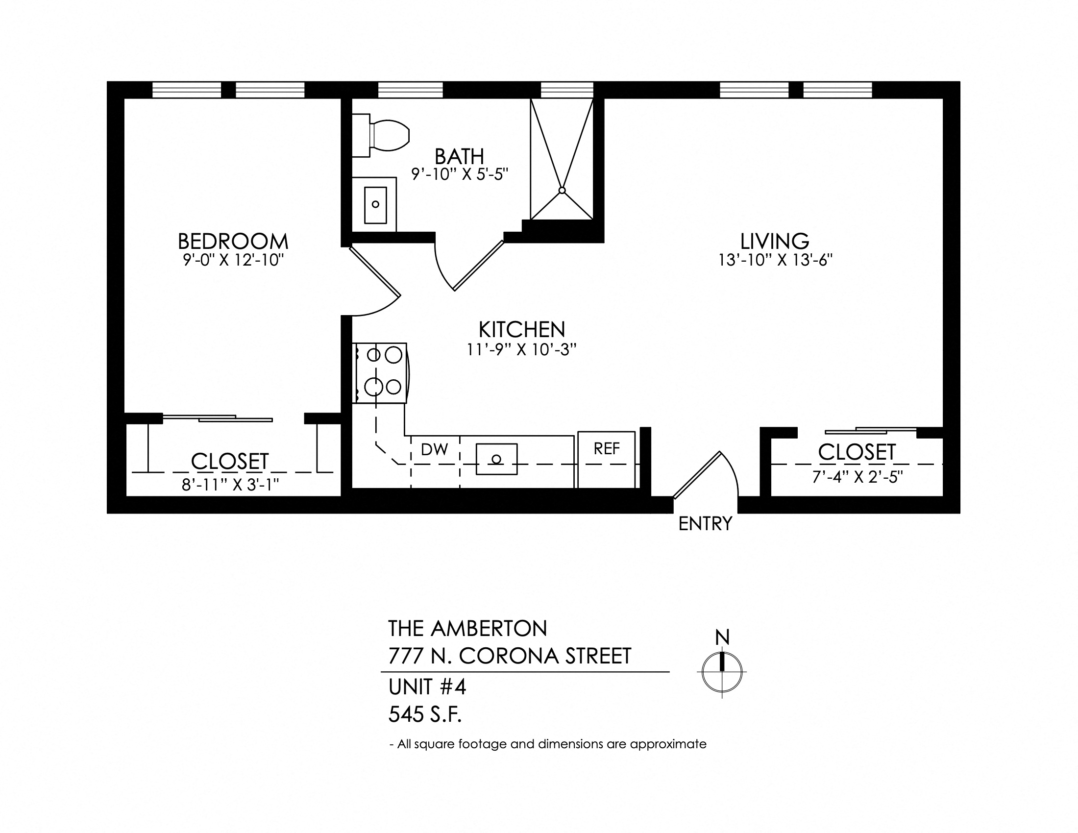 Floor plan for 1 bed, 1 bath, 550 sqft